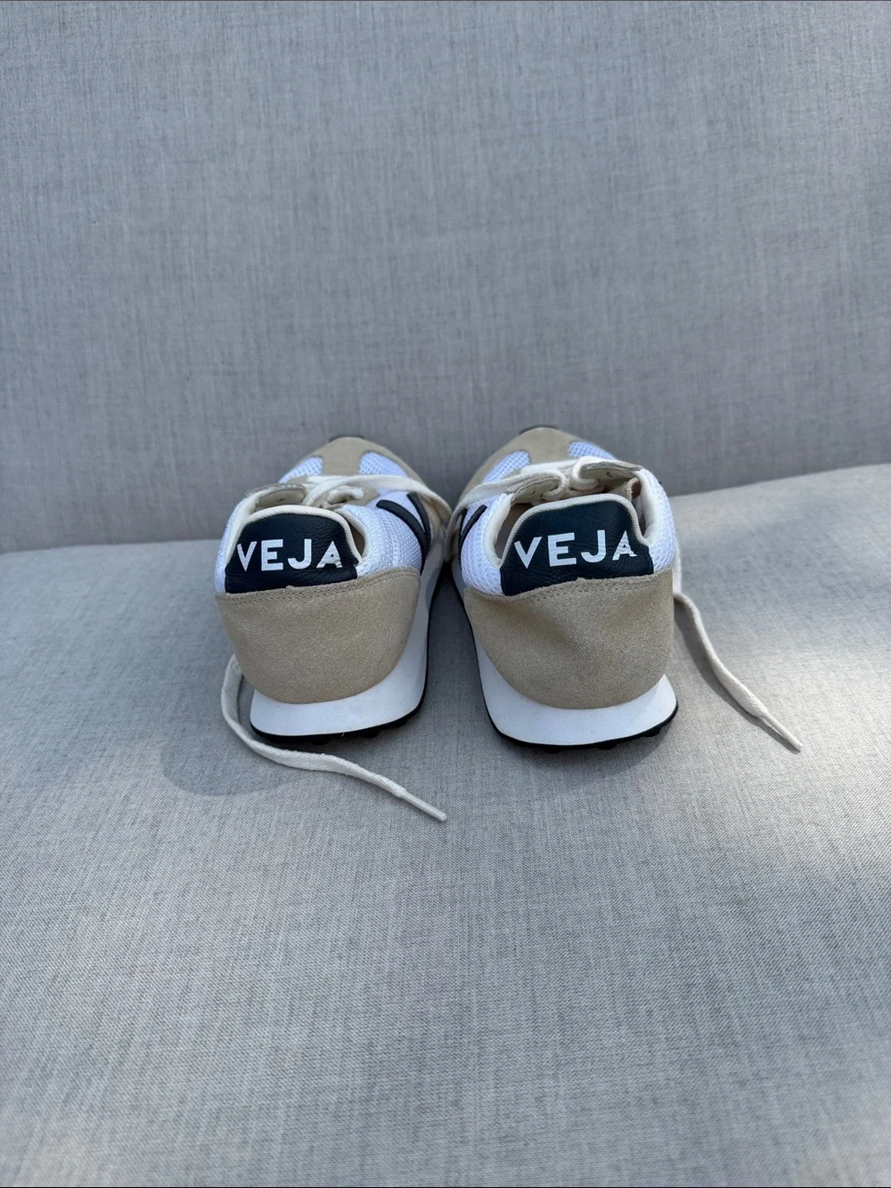 Casual Women's Mesh & Suede Lace-Up Sneakers in Beige and White